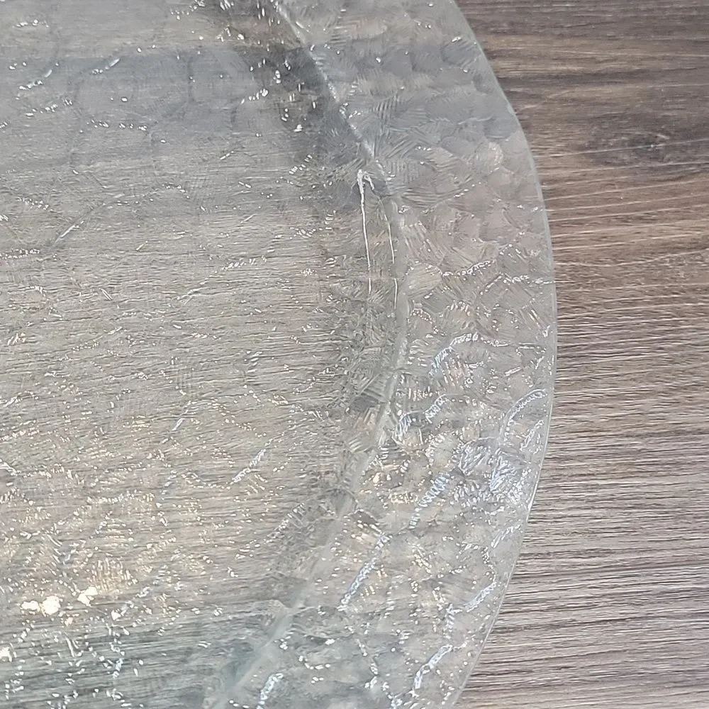 Vintage MCM Crackled Ice Glass Serving Platter With Molded Handles